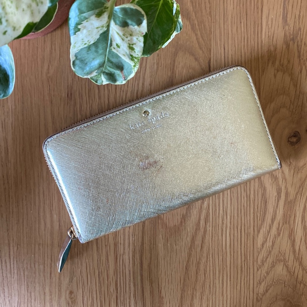 Kate Spade Full Zip Metallic Gold Wallet